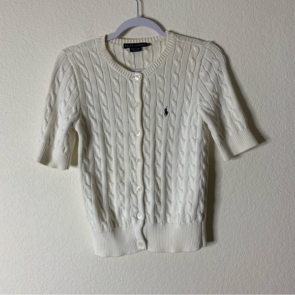 Ralph Lauren Cable-Knit Short-Sleeve Cardigan M - Picture 2 of 9